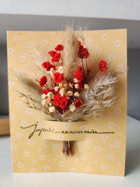 Carte anniversaire, fleurs séchées, carte mariage originale 17x14 cm, fait main
