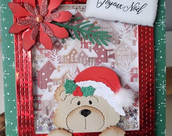 Christmas card. Christmas bear card. Handmade Christmas card.