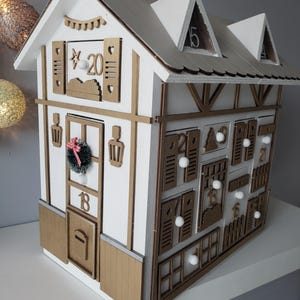 Wooden Advent Calendar – Gold and White Chalet House – Reusable Handmade Christmas Decoration – Original Christmas Gift Idea image 18