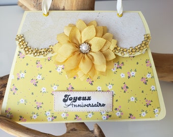 Carte anniversaire. Carte anniversaire femme. Carte anniversaire fille. Sac à main.