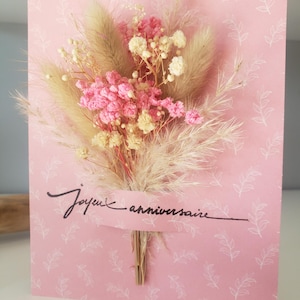 Carte anniversaire. Carte anniversaire femme. Carte fleurs séchées.