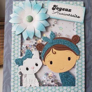 Carte anniversaire. Carte anniversaire petite fille. Carte chat. Carte anniversaire fille. Carte anniversaire fait main. image 5