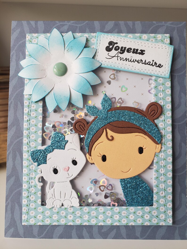 Carte anniversaire. Carte anniversaire petite fille. Carte chat. Carte anniversaire fille. Carte anniversaire fait main. image 5