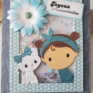 Carte anniversaire. Carte anniversaire petite fille. Carte chat. Carte anniversaire fille. Carte anniversaire fait main. image 2