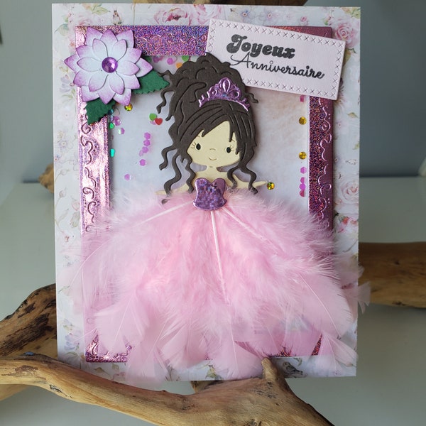 Carte anniversaire petite fille. Carte anniversaire fille. Carte princesse.