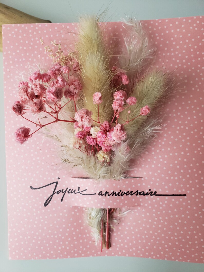 Carte anniversaire. Carte anniversaire fille. Carte fleurs séchées. Carte cadeau. Carte anniversaire mariage. image 3