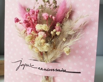 Birthday card. Women's birthday card. Dried flower card. Dried flowers.