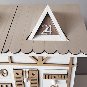 Wooden Advent Calendar – Gold and White Chalet House – Reusable Handmade Christmas Decoration – Original Christmas Gift Idea image 19