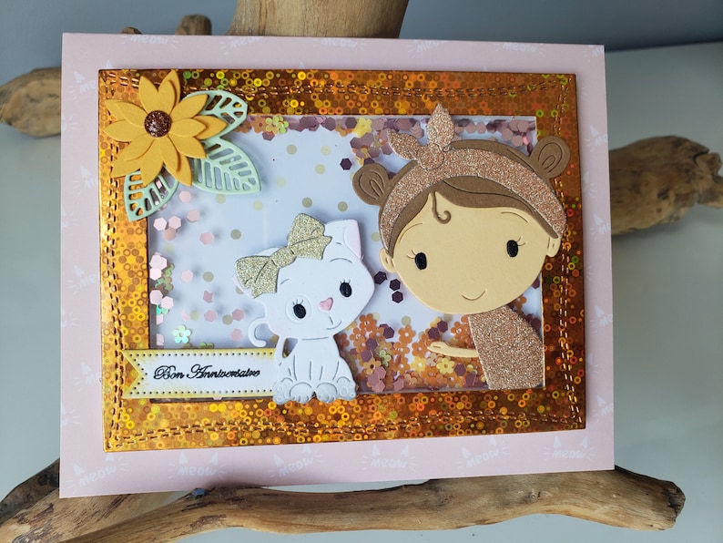 Carte anniversaire petite fille. Carte anniversaire fille. Carte fille. Carte chat. image 1
