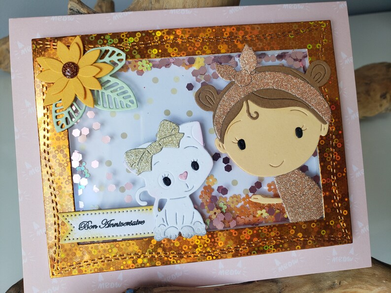 Carte anniversaire petite fille. Carte anniversaire fille. Carte fille. Carte chat. image 5