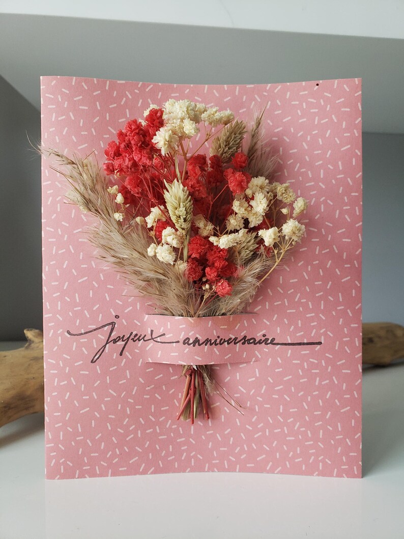 Carte anniversaire. Carte anniversaire femme. Carte fleurs séchées. Fleurs séchées. image 1