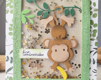 Birthday card. Jungle birthday card. Little monkey card. Boy's birthday card.