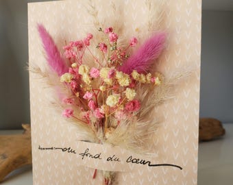 Carte condoléances. Carte deuil. Carte fleurs séchées. Carte sépulture.