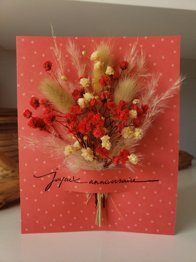 Carte anniversaire. Carte fleurs séchées. Fleurs séchées. Carte joyeux anniversaire. image 1