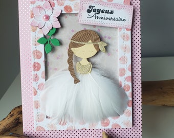 Carte anniversaire fille. Carte princesse. Carte anniversaire petite fille. Carte anniversaire fait main.