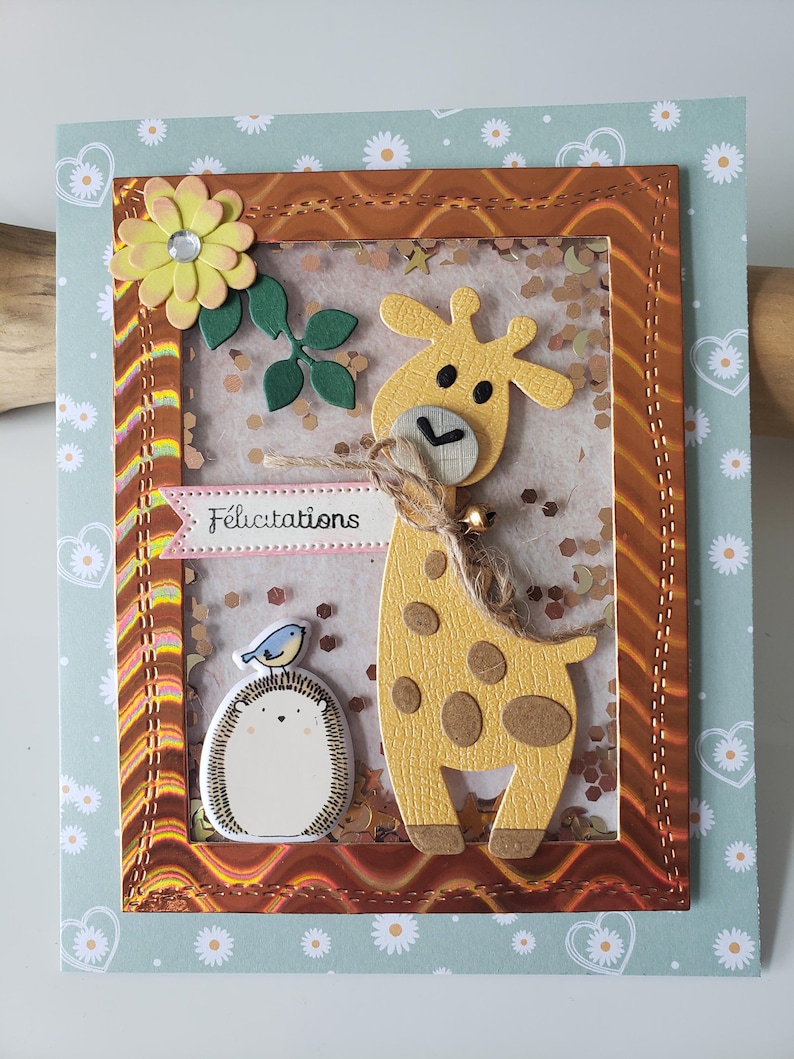Carte félicitations. Carte naissance fille. Carte naissance. Carte naissance garçon. Carte girafe. image 2