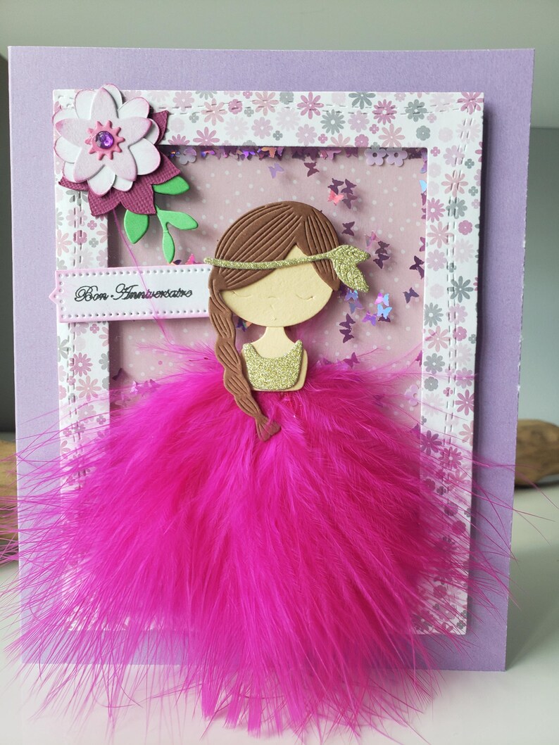 Carte anniversaire fille. Carte princesse. Carte anniversaire petite fille. Carte anniversaire fait main. image 6
