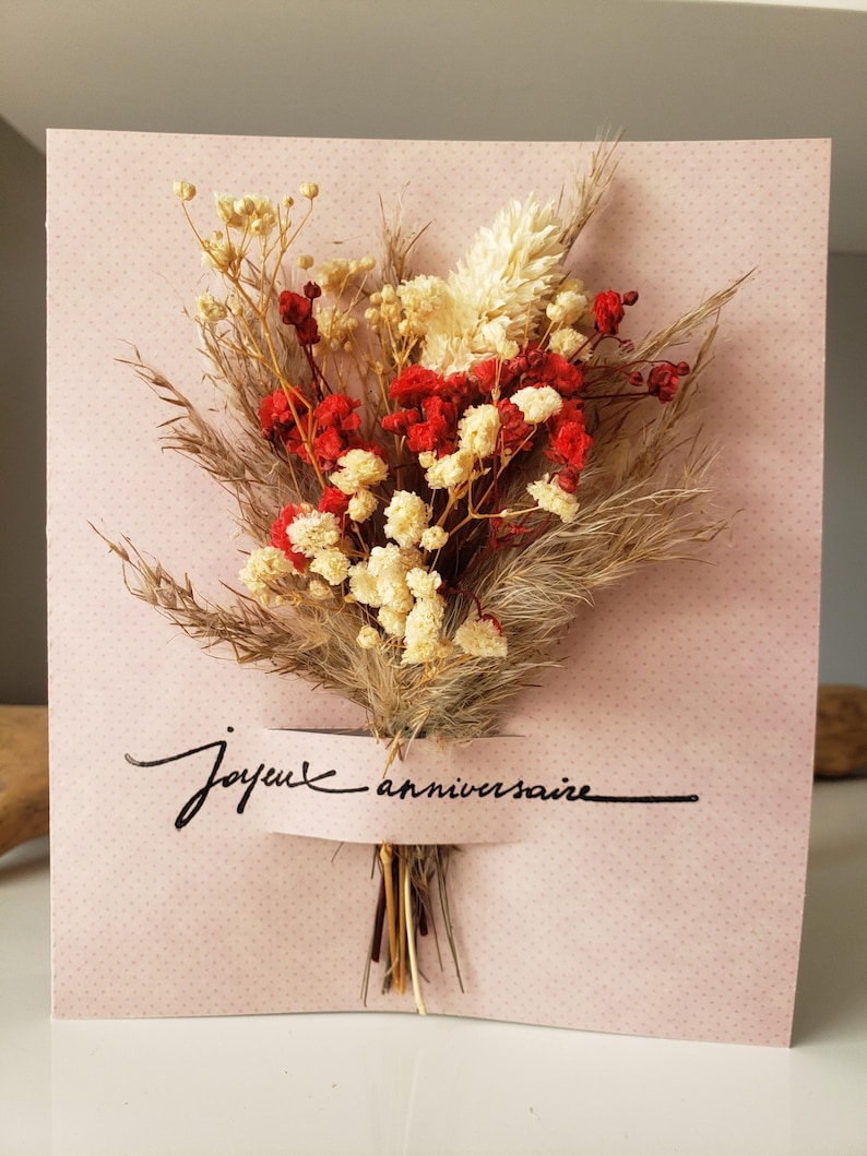 Carte anniversaire. Carte anniversaire fille. Feurs séchées. Carte cadeau. Carte anniversaire mariage. Carte anniversaire femme. image 2