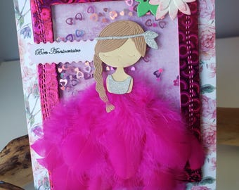 Little girl birthday card. Handmade birthday card. Birthday card. Communion card.