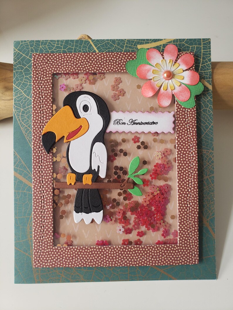 Carte oiseau. Carte original. Carte anniversaire fille. Carte anniversaire garçon. Carte toucan. image 3