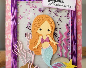 Birthday card. Mermaid. Birthday card. Little girl card. Happy birthday card.