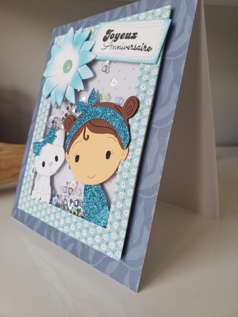 Carte anniversaire. Carte anniversaire petite fille. Carte chat. Carte anniversaire fille. Carte anniversaire fait main. image 4