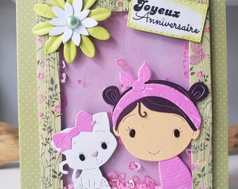 Carte anniversaire. Carte anniversaire petite fille. Carte anniversaire fille.