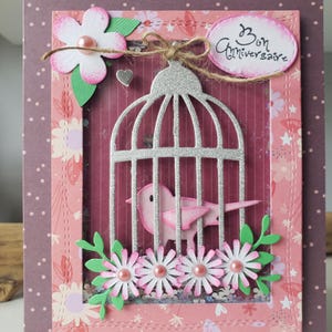 Handmade birthday card. Birthday card. Bird card.