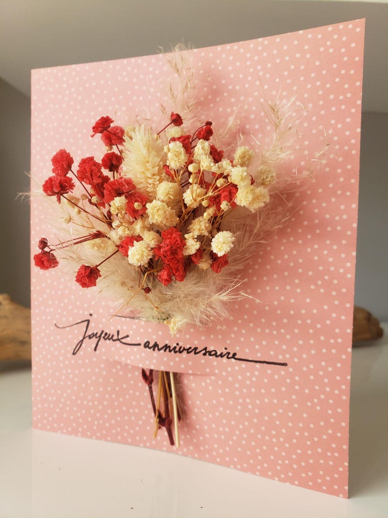 Carte anniversaire. Carte anniversaire fille. Feurs séchées. Carte cadeau. Carte anniversaire mariage. Carte anniversaire femme. image 6