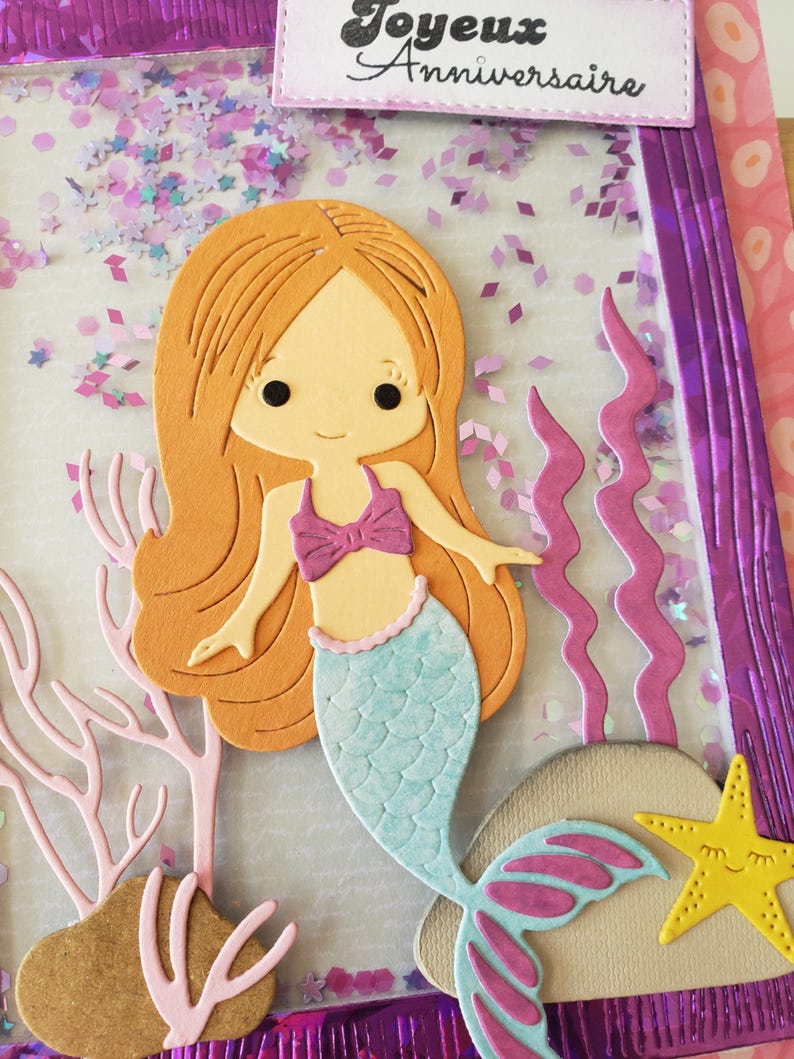 Carte anniversaire. Sirène. Carte anniversaire. Carte petite fille. Carte joyeux anniversaire. image 6