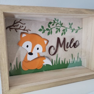 Wooden piggy bank. Children&#39;s piggy bank. Piggy bank. Fox.