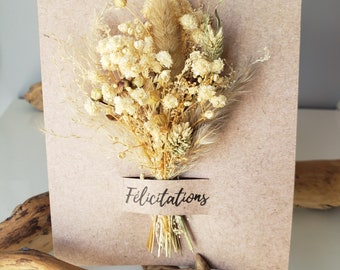 Carte félicitations. Fleurs séchées. Carte mariage. Carte départ retraite.