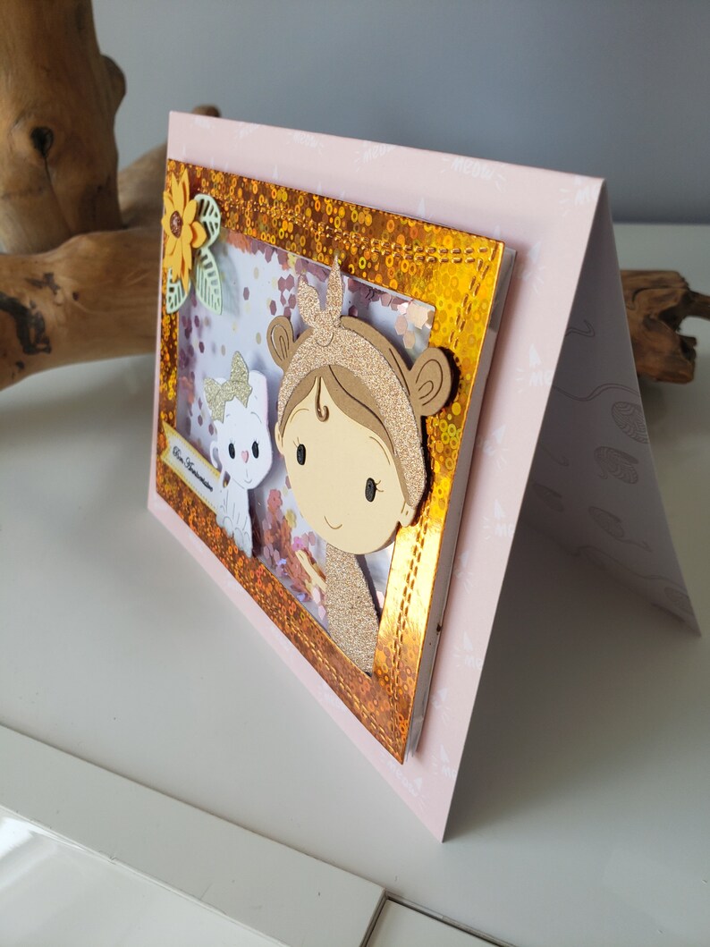 Carte anniversaire petite fille. Carte anniversaire fille. Carte fille. Carte chat. image 7