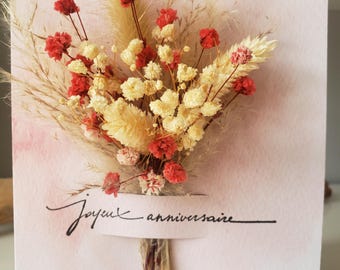 Carte anniversaire. Carte anniversaire fille. Carte fleurs séchées. Carte cadeau. Carte anniversaire mariage.
