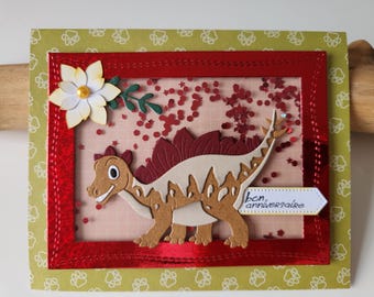 Cartão de aniversário para menino. Cartão de aniversário. Cartão de dinossauro. Dinossauro.