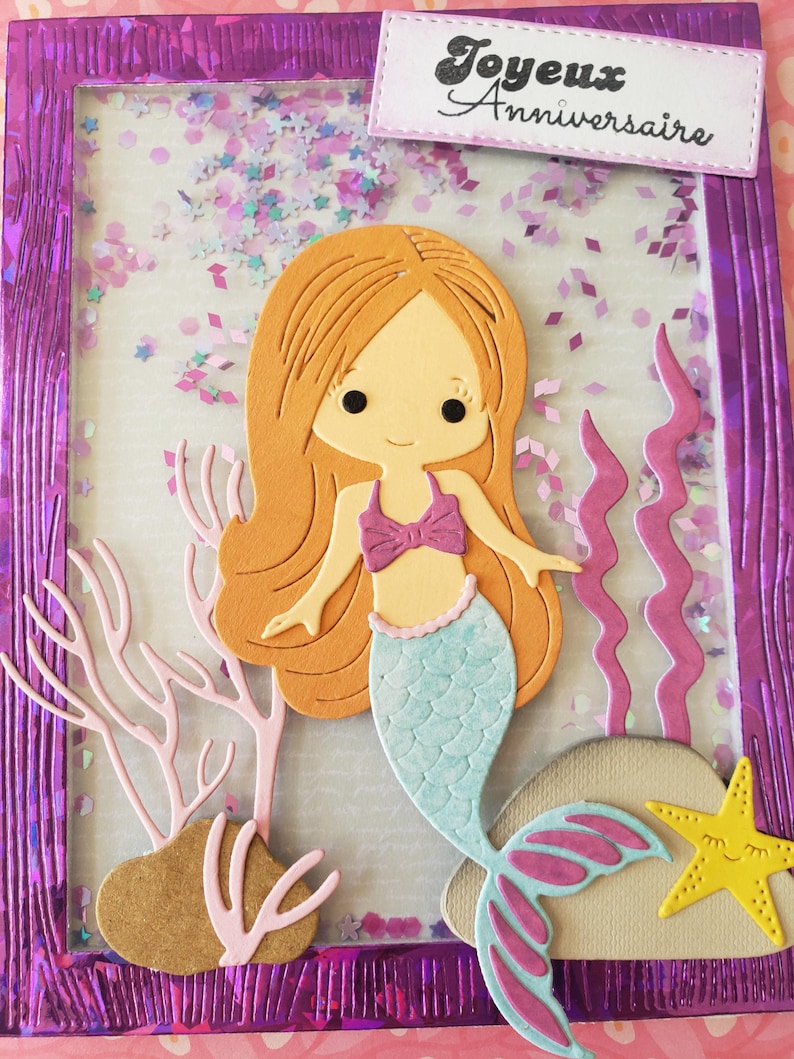 Carte anniversaire. Sirène. Carte anniversaire. Carte petite fille. Carte joyeux anniversaire. image 7