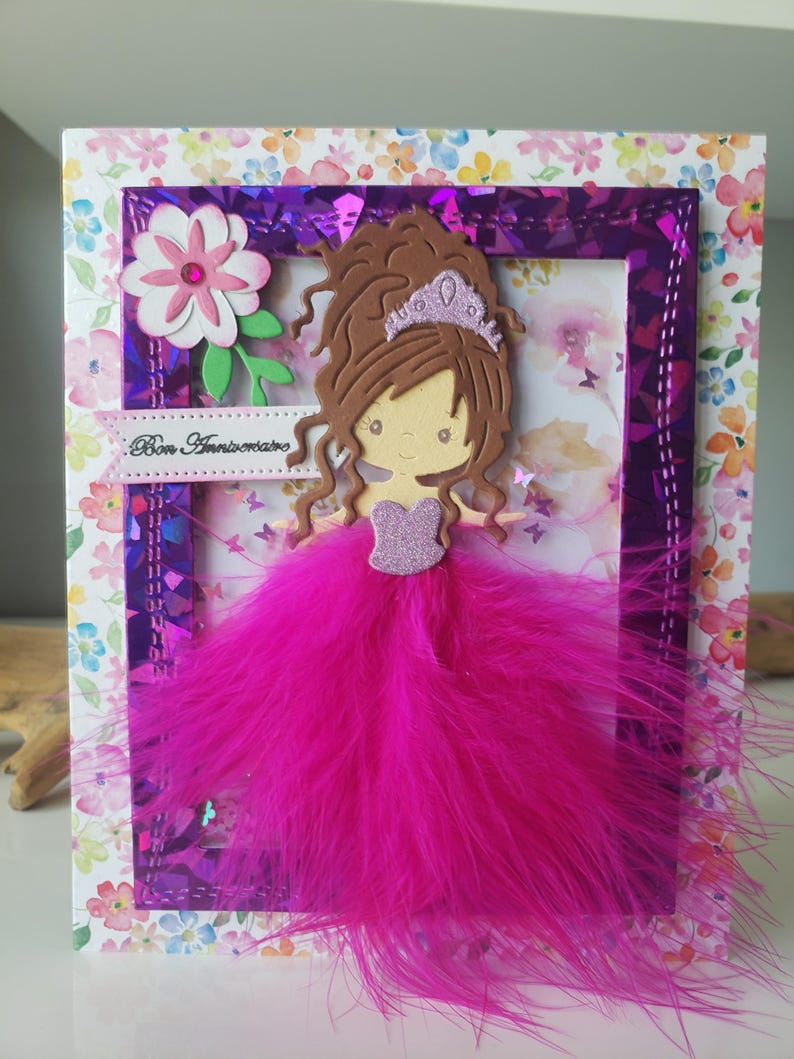 Carte anniversaire petite fille. Carte anniversaire fille. Carte anniversaire. Carte communion. Carte princesse. image 1