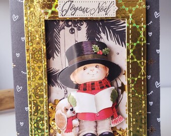 Tarjeta de Navidad hecha a mano para niño, tarjeta de felicitación infantil, tarjeta festiva original, regalo de Navidad, papelería artesanal.