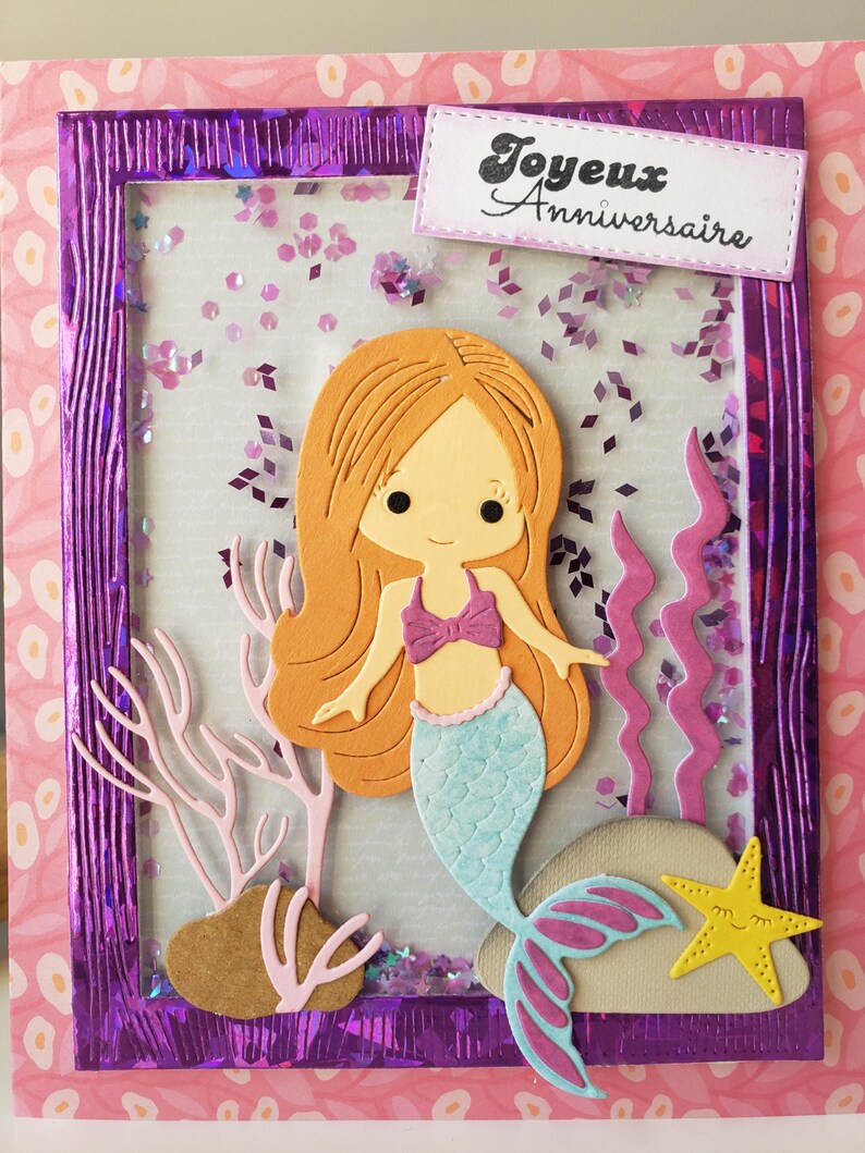 Carte anniversaire. Sirène. Carte anniversaire. Carte petite fille. Carte joyeux anniversaire. image 2