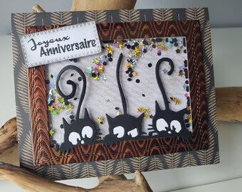 Carte anniversaire garçon. Carte anniversaire fille. Carte chat.