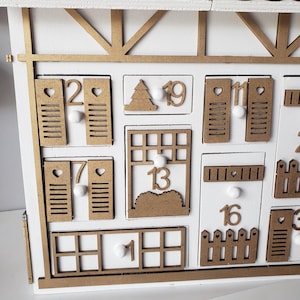 Wooden Advent Calendar – Gold and White Chalet House – Reusable Handmade Christmas Decoration – Original Christmas Gift Idea image 17