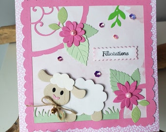 Birth card for a girl. Customizable card. Birth card. Birth announcement. Birth of a girl.
