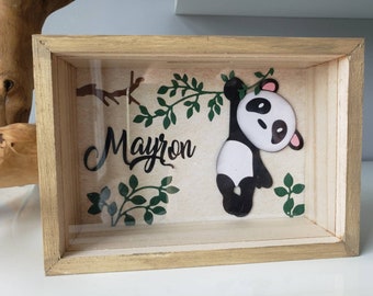 Tirelire en bois. Tirelire personnalisable. Tirelire panda.