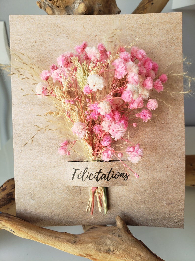 Carte félicitations. Fleurs séchées. Carte mariage. image 2
