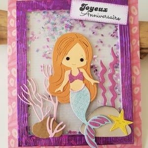 Carte anniversaire. Sirène. Carte anniversaire. Carte petite fille. Carte joyeux anniversaire. image 3