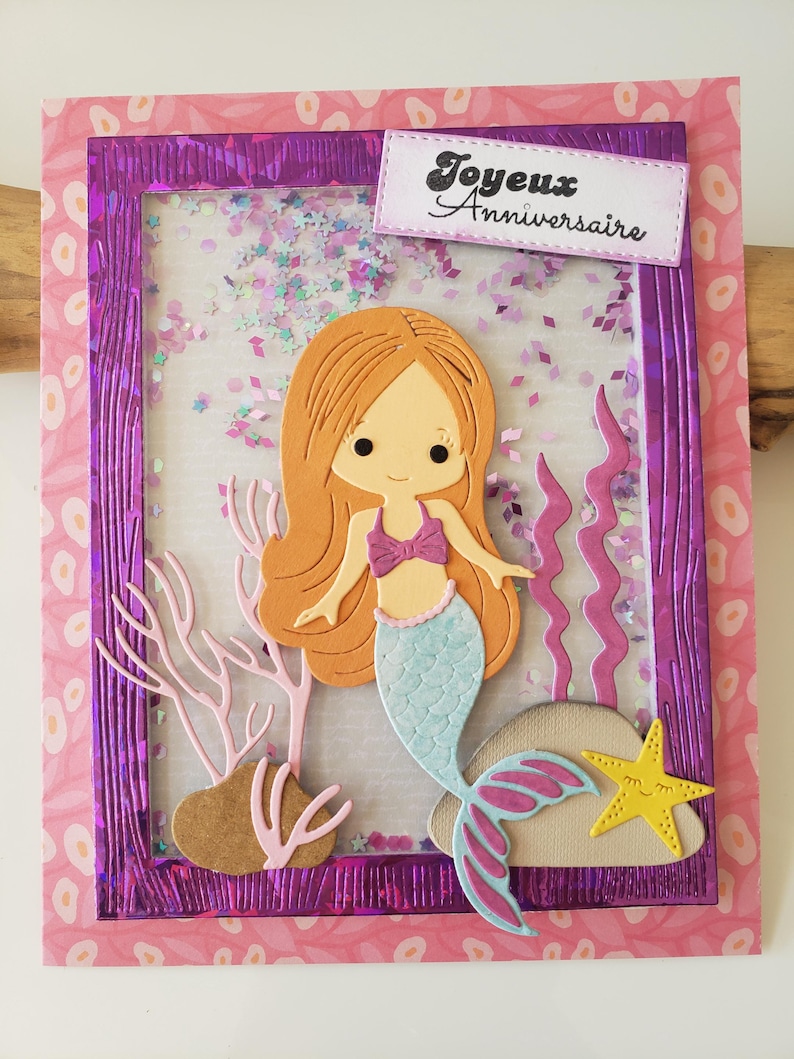 Carte anniversaire. Sirène. Carte anniversaire. Carte petite fille. Carte joyeux anniversaire. image 3