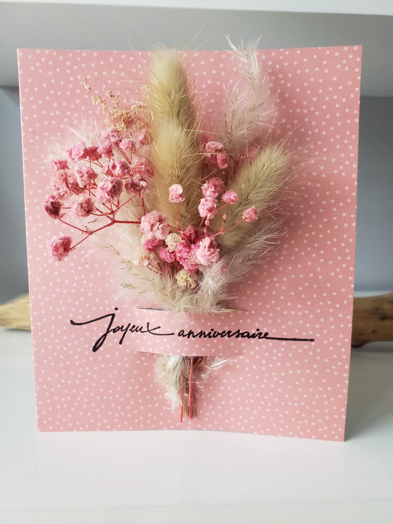 Carte anniversaire. Carte anniversaire fille. Carte fleurs séchées. Carte cadeau. Carte anniversaire mariage. image 4