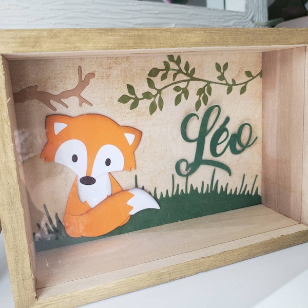 Wooden piggy bank. Piggy bank. Children's piggy bank. Fox.