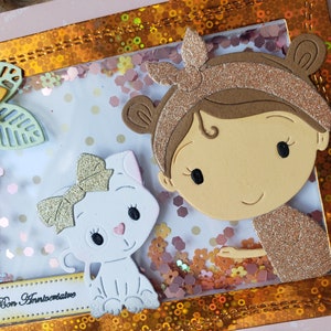 Carte anniversaire petite fille. Carte anniversaire fille. Carte fille. Carte chat. image 6