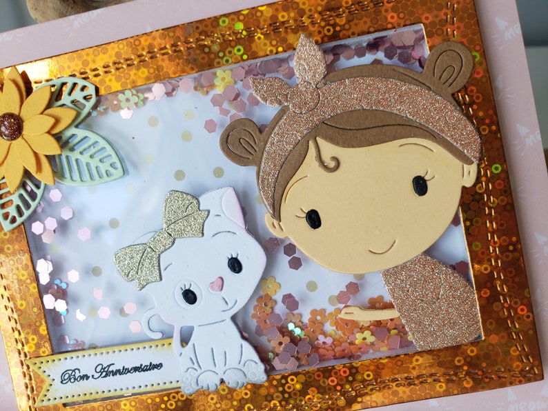 Carte anniversaire petite fille. Carte anniversaire fille. Carte fille. Carte chat. image 6